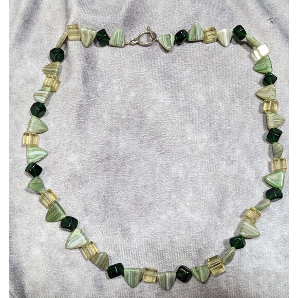 Fairycore Geometric Green Gemstone And Glass Beaded Necklace - Picture 6 of 6